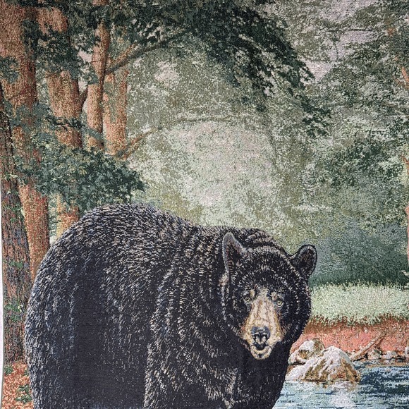 BLACK BEAR Wall Tapestry With Hanging Rod Cabin Hunting Mancave Decor 35"x25.5" - Picture 5 of 8